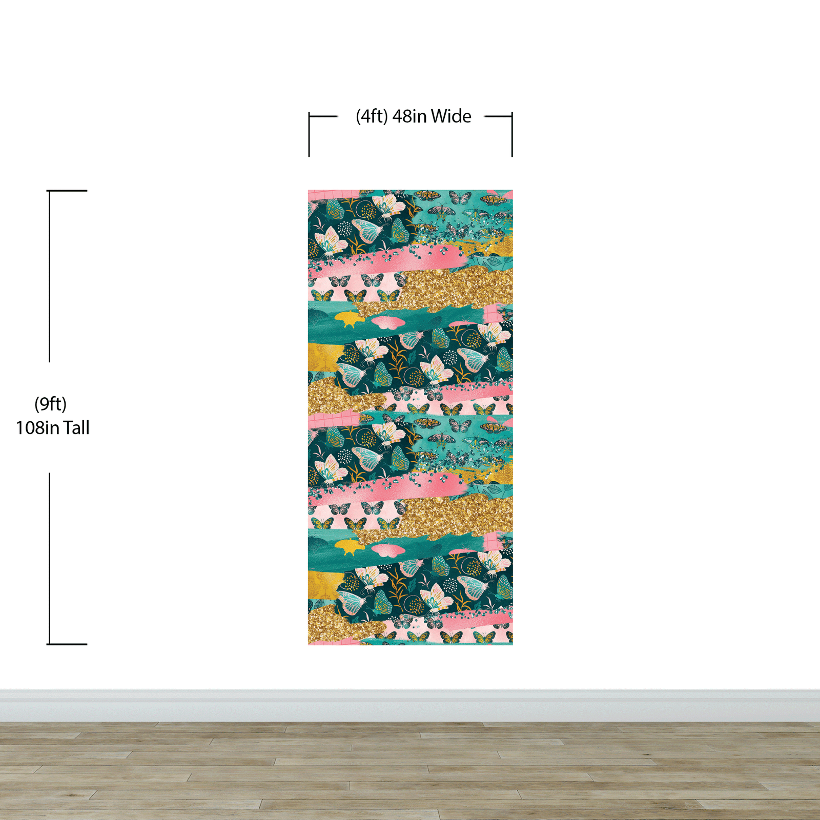 Mural de pared con diseño abstracto de mariposas rosas. Diseño retro con ilustración en color rosa. #6434