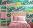 Mural de pared con diseño abstracto de mariposas rosas. Diseño retro con ilustración en color rosa. #6434