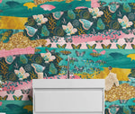 Mural de pared con diseño abstracto de mariposas rosas. Diseño retro con ilustración en color rosa. #6434