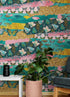 Mural de pared con diseño abstracto de mariposas rosas. Diseño retro con ilustración en color rosa. #6434