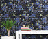 Mural de pared con estampado de flores en color azul y negro. Papel tapiz autoadhesivo con motivos florales botánicos tropicales. N.º 6437