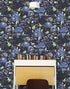 Mural de pared con estampado de flores en color azul y negro. Papel tapiz autoadhesivo con motivos florales botánicos tropicales. N.º 6437