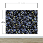 Mural de pared con estampado de flores en color azul y negro. Papel tapiz autoadhesivo con motivos florales botánicos tropicales. N.º 6437