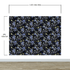 Mural de pared con estampado de flores en color azul y negro. Papel tapiz autoadhesivo con motivos florales botánicos tropicales. N.º 6437