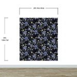 Mural de pared con estampado de flores en color azul y negro. Papel tapiz autoadhesivo con motivos florales botánicos tropicales. N.º 6437