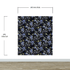 Mural de pared con estampado de flores en color azul y negro. Papel tapiz autoadhesivo con motivos florales botánicos tropicales. N.º 6437