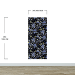 Mural de pared con estampado de flores en color azul y negro. Papel tapiz autoadhesivo con motivos florales botánicos tropicales. N.º 6437