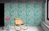 Mural de pared con estampado de hojas de otoño en color verde azulado. Ilustración retro con estampado de follaje. N.º 6438
