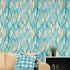 Mural de pared con estampado de hojas de otoño en color verde azulado. Ilustración retro con estampado de follaje. N.º 6438