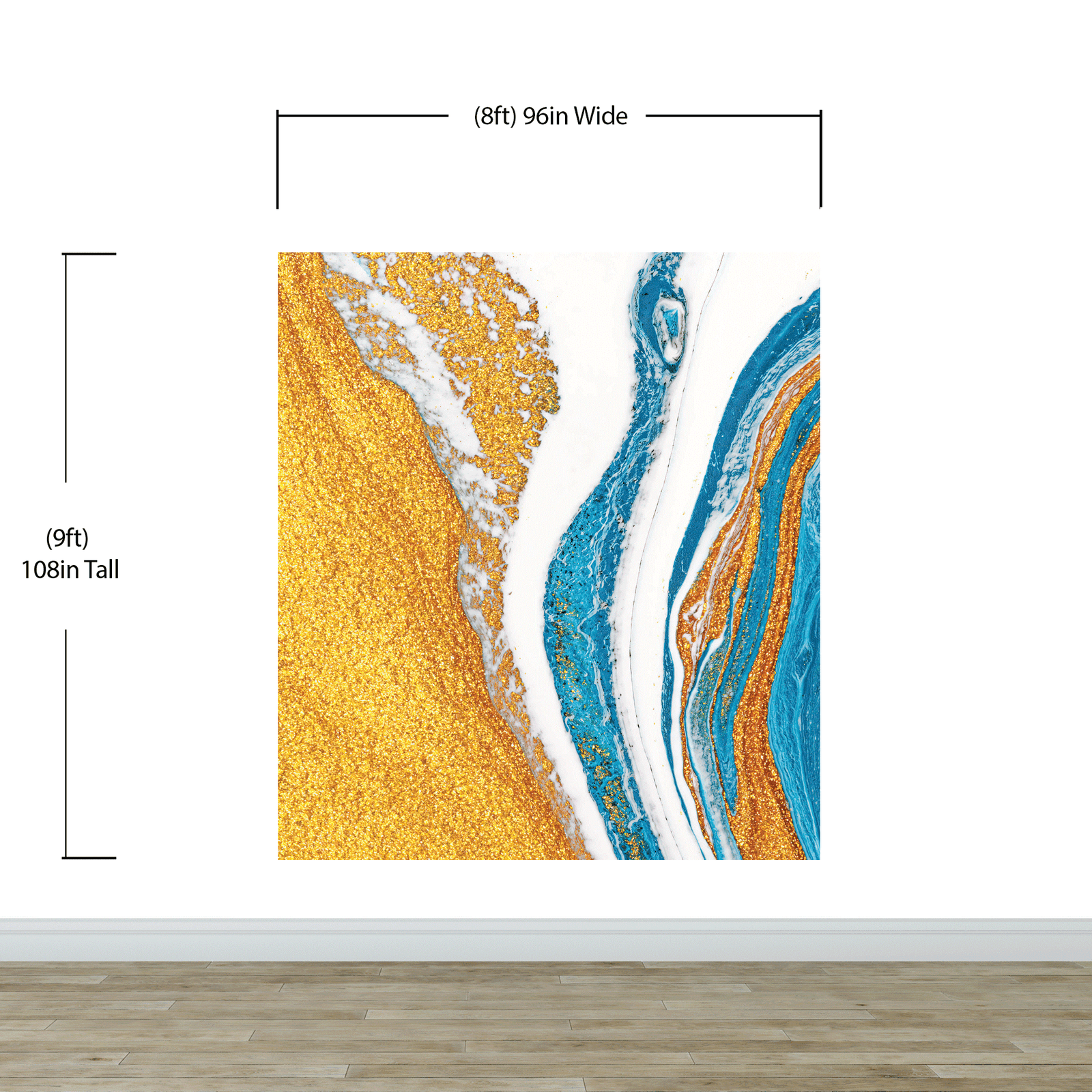 Mural abstracto con patrón de manchas de tinta de colores brillantes. Dorado, blanco y azul. #6439 