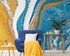 Mural abstracto con patrón de manchas de tinta de colores brillantes. Dorado, blanco y azul. #6439 