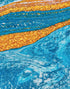 Mural abstracto con patrón de manchas de tinta de colores brillantes. Dorado, blanco y azul. #6439 