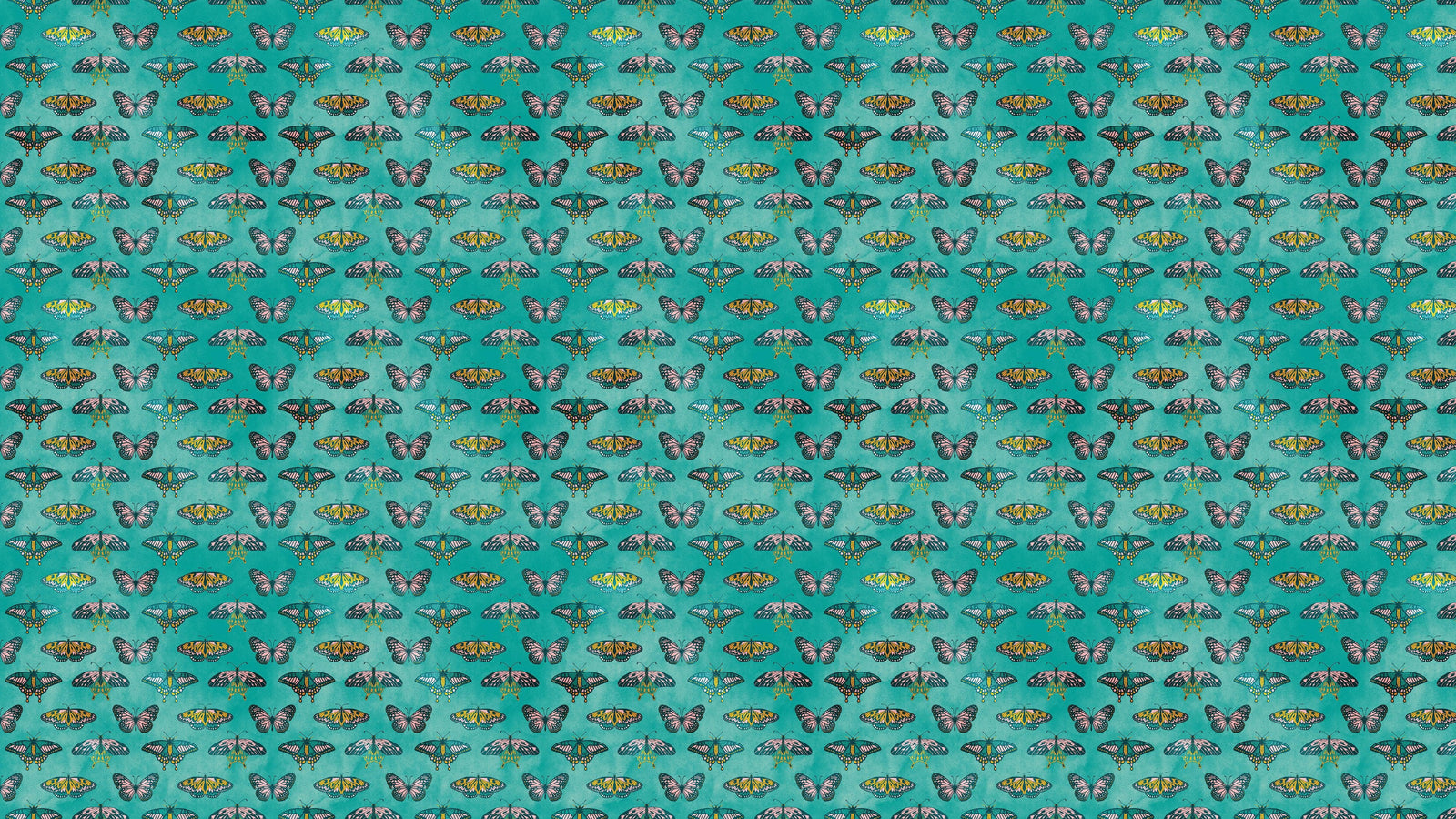Butterfly Pattern on Green Background Wall Mural. Retro Green, Pink and Gold Color Illustration Design. Bedroom, Nursery, Home Decor. Peel and Stick Wallpaper. #6440