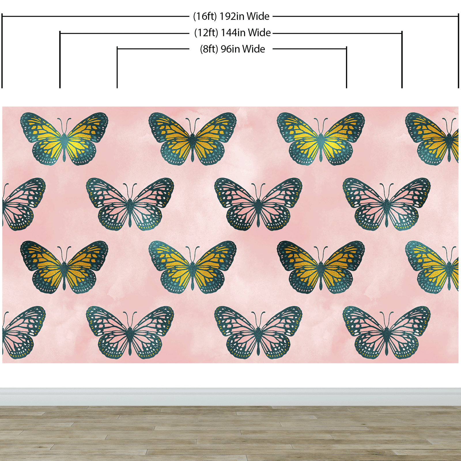 Mural de pared con estampado de mariposas grandes sobre fondo rosa. Decoración para dormitorio, habitación infantil y hogar. Papel tapiz autoadhesivo. N.º 6441