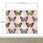 Mural de pared con estampado de mariposas grandes sobre fondo rosa. Decoración para dormitorio, habitación infantil y hogar. Papel tapiz autoadhesivo. N.º 6441