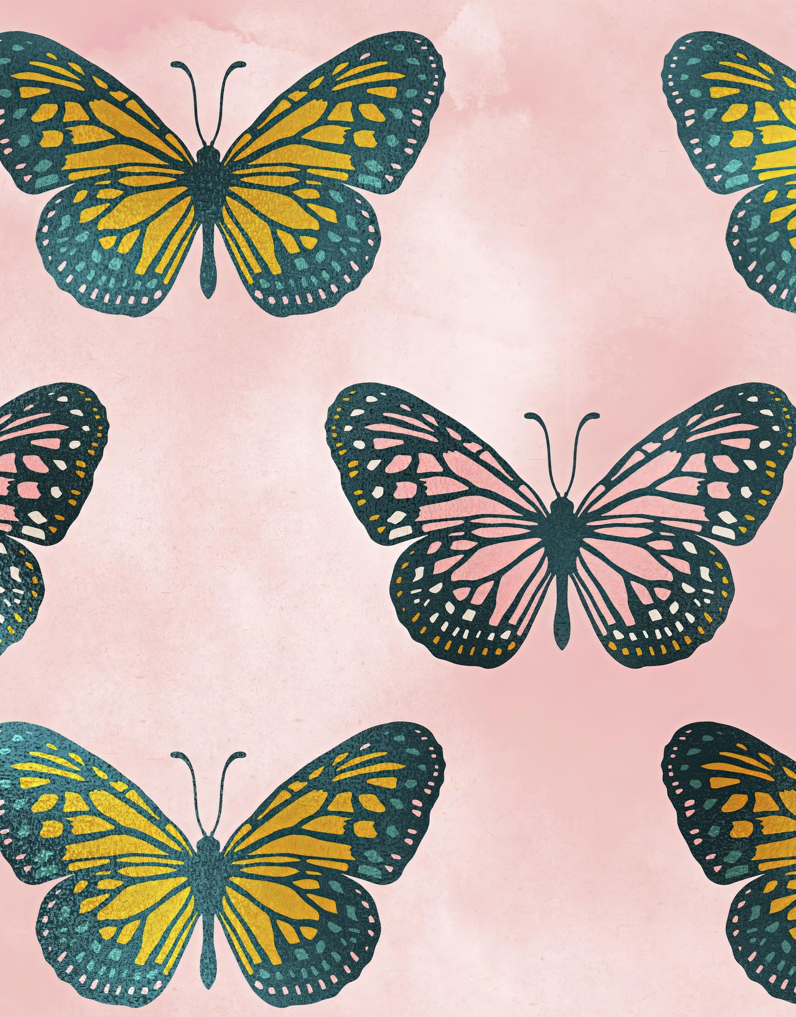 Mural de pared con estampado de mariposas grandes sobre fondo rosa. Decoración para dormitorio, habitación infantil y hogar. Papel tapiz autoadhesivo. N.º 6441