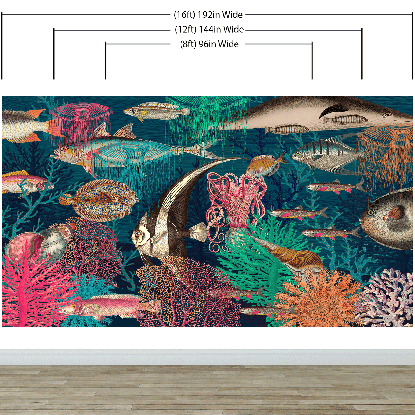 Mural de pared vintage retro con temática marina submarina. Papel tapiz autoadhesivo con temática de playa, náutica y vida marina. N.º 6442