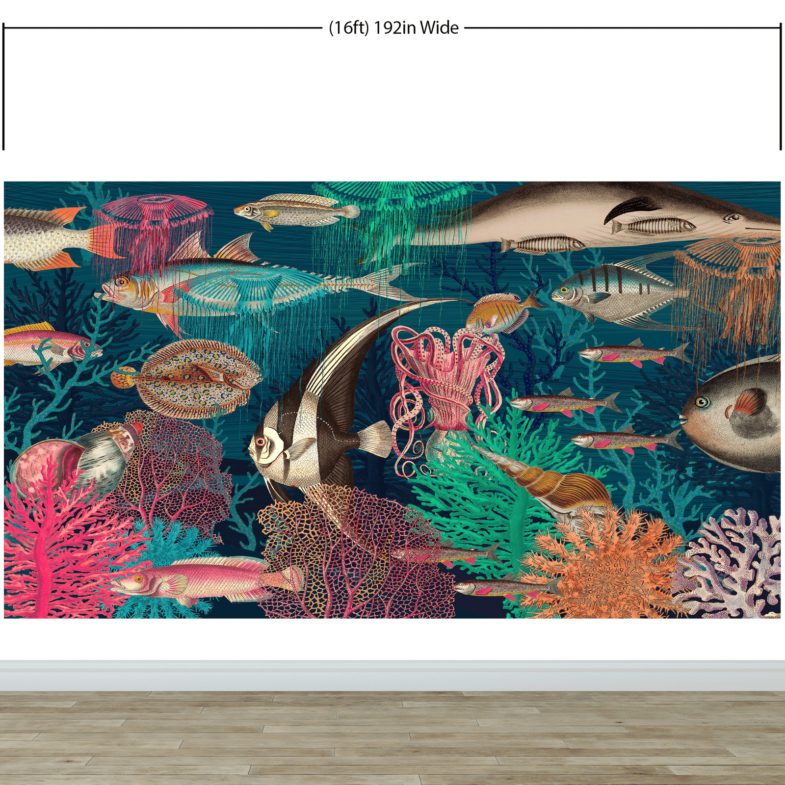 Mural de pared vintage retro con temática marina submarina. Papel tapiz autoadhesivo con temática de playa, náutica y vida marina. N.º 6442