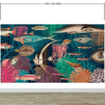 Mural de pared vintage retro con temática marina submarina. Papel tapiz autoadhesivo con temática de playa, náutica y vida marina. N.º 6442