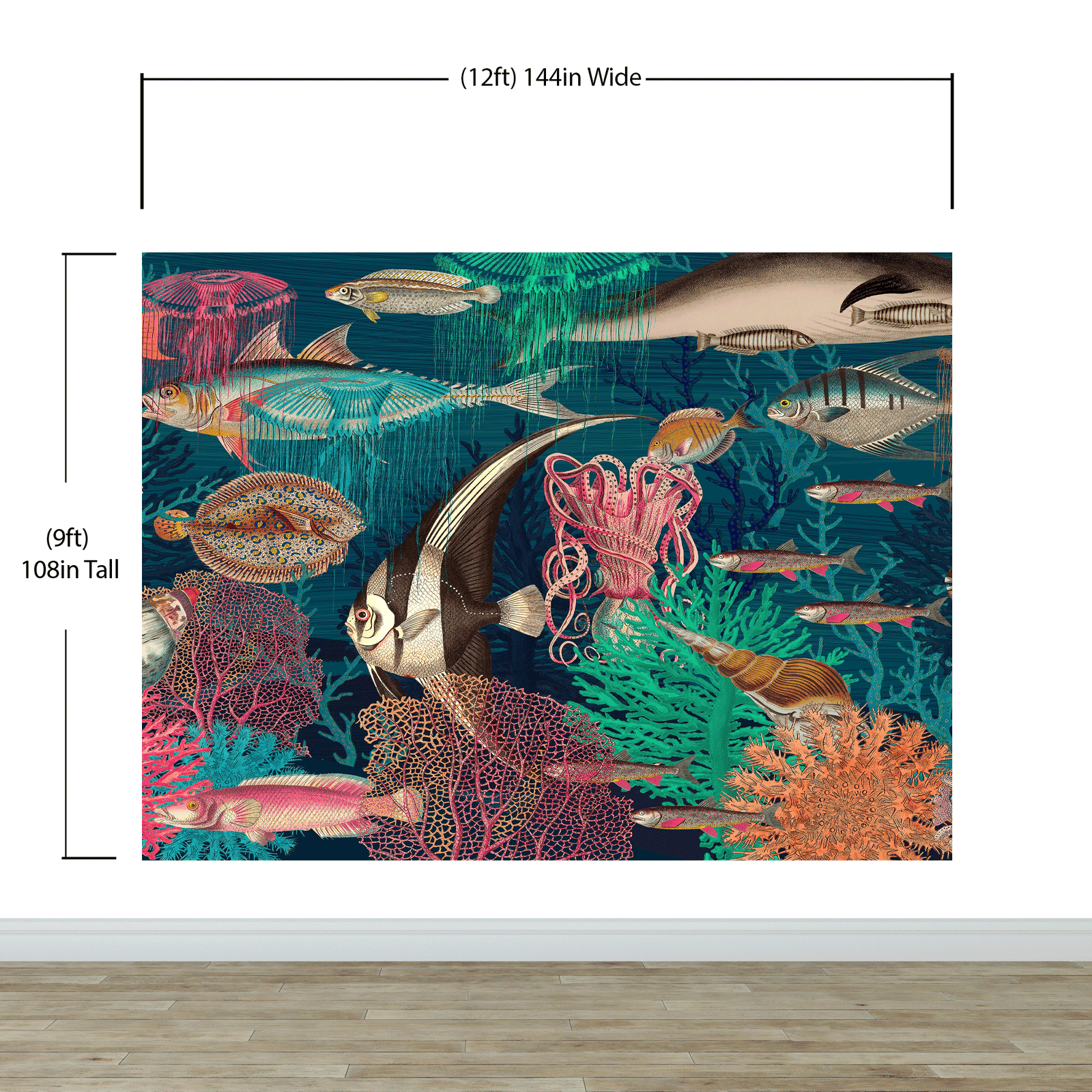 Mural de pared vintage retro con temática marina submarina. Papel tapiz autoadhesivo con temática de playa, náutica y vida marina. N.º 6442