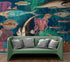Mural de pared vintage retro con temática marina submarina. Papel tapiz autoadhesivo con temática de playa, náutica y vida marina. N.º 6442