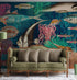 Mural de pared vintage retro con temática marina submarina. Papel tapiz autoadhesivo con temática de playa, náutica y vida marina. N.º 6442