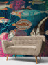 Mural de pared vintage retro con temática marina submarina. Papel tapiz autoadhesivo con temática de playa, náutica y vida marina. N.º 6442