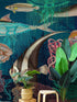 Mural de pared vintage retro con temática marina submarina. Papel tapiz autoadhesivo con temática de playa, náutica y vida marina. N.º 6442