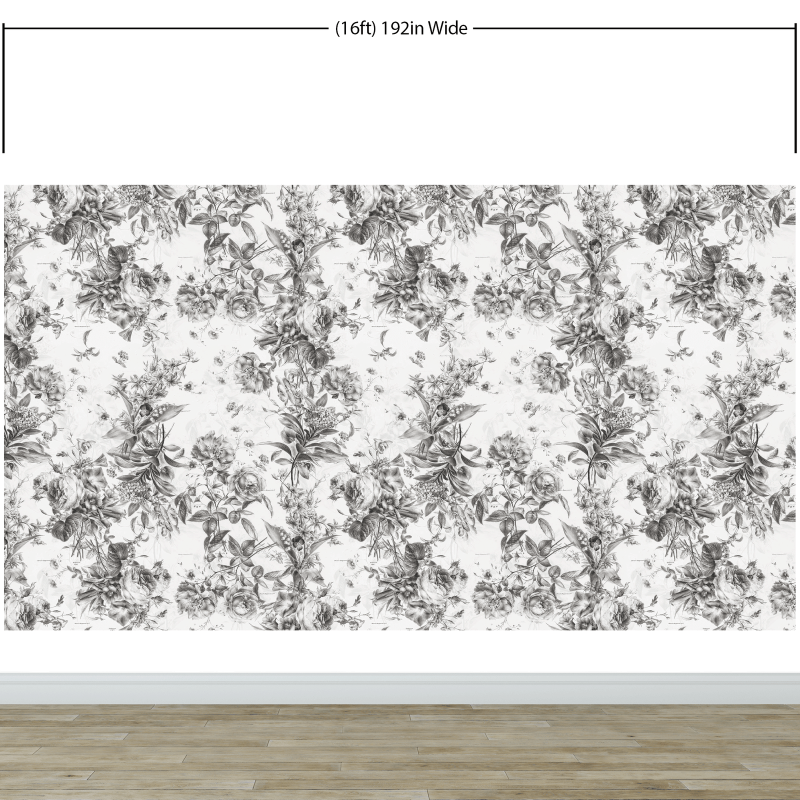 Mural de pared con ilustración de flores vintage. Papel pintado autoadhesivo en blanco y negro. N.º 6443