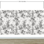 Mural de pared con ilustración de flores vintage. Papel pintado autoadhesivo en blanco y negro. N.º 6443