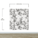 Mural de pared con ilustración de flores vintage. Papel pintado autoadhesivo en blanco y negro. N.º 6443