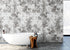 Mural de pared con ilustración de flores vintage. Papel pintado autoadhesivo en blanco y negro. N.º 6443