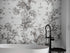 Mural de pared con ilustración de flores vintage. Papel pintado autoadhesivo en blanco y negro. N.º 6443