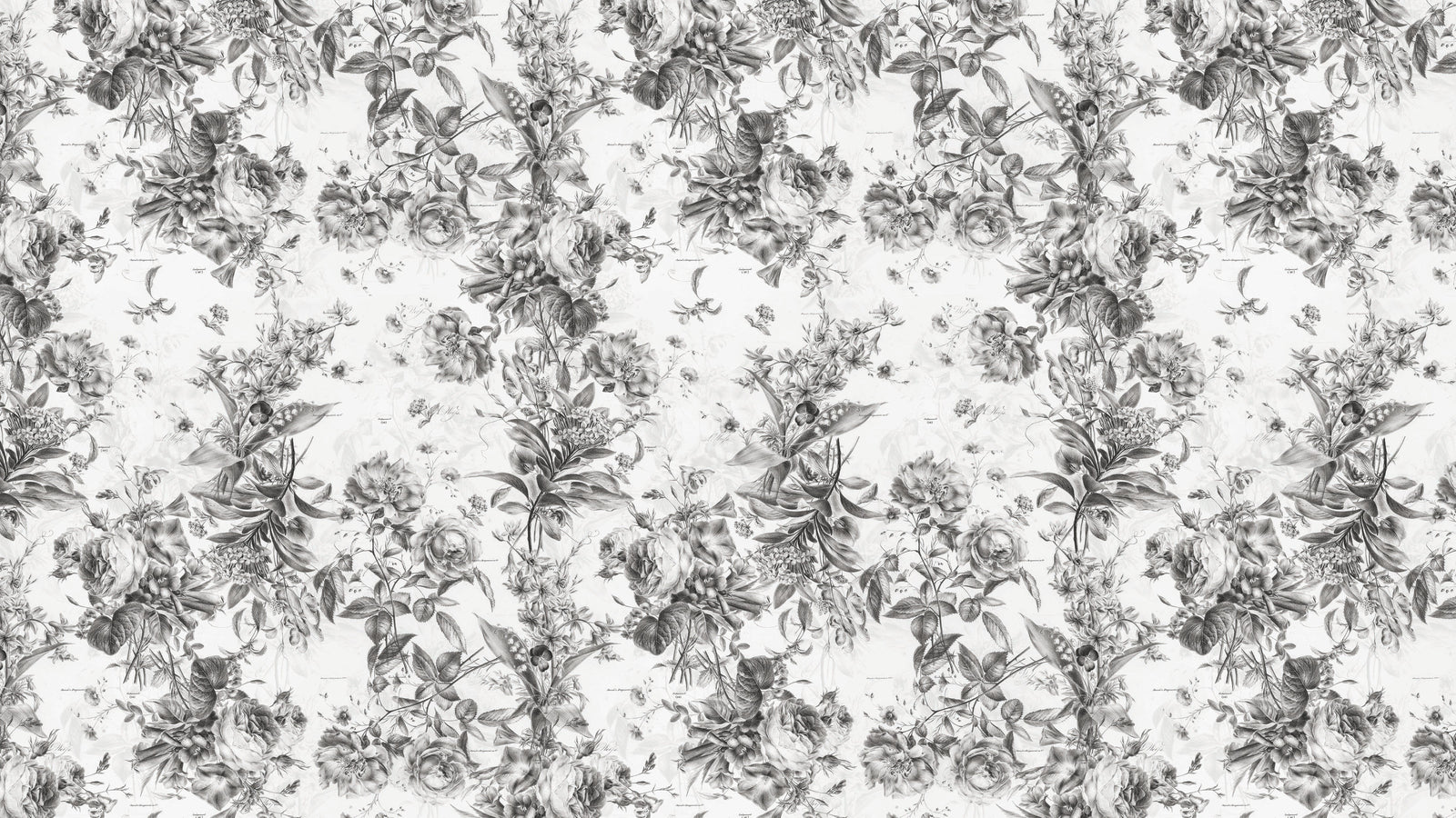 Mural de pared con ilustración de flores vintage. Papel pintado autoadhesivo en blanco y negro. N.º 6443