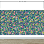 Mural de pared con ilustración de jardín de flores de colores y casa para pájaros. #6444