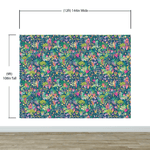 Mural de pared con ilustración de jardín de flores de colores y casa para pájaros. #6444