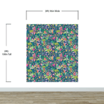 Mural de pared con ilustración de jardín de flores de colores y casa para pájaros. #6444