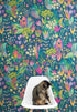 Mural de pared con ilustración de jardín de flores de colores y casa para pájaros. #6444