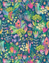Mural de pared con ilustración de jardín de flores de colores y casa para pájaros. #6444