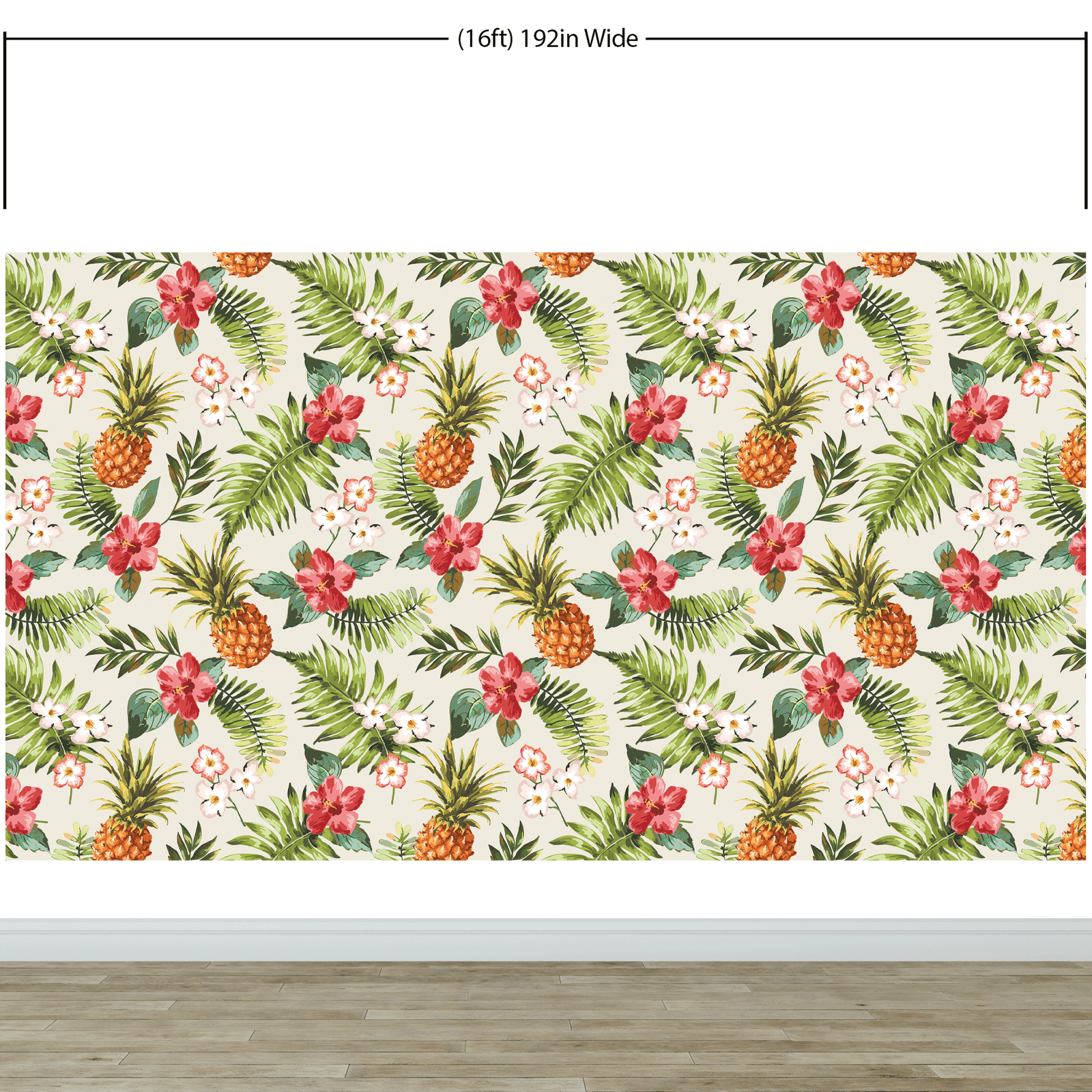 Mural de pared con ambiente tropical de piña. Papel tapiz autoadhesivo con temática hawaiana. Decoración con temática de ambiente paradisíaco. N.º 6447