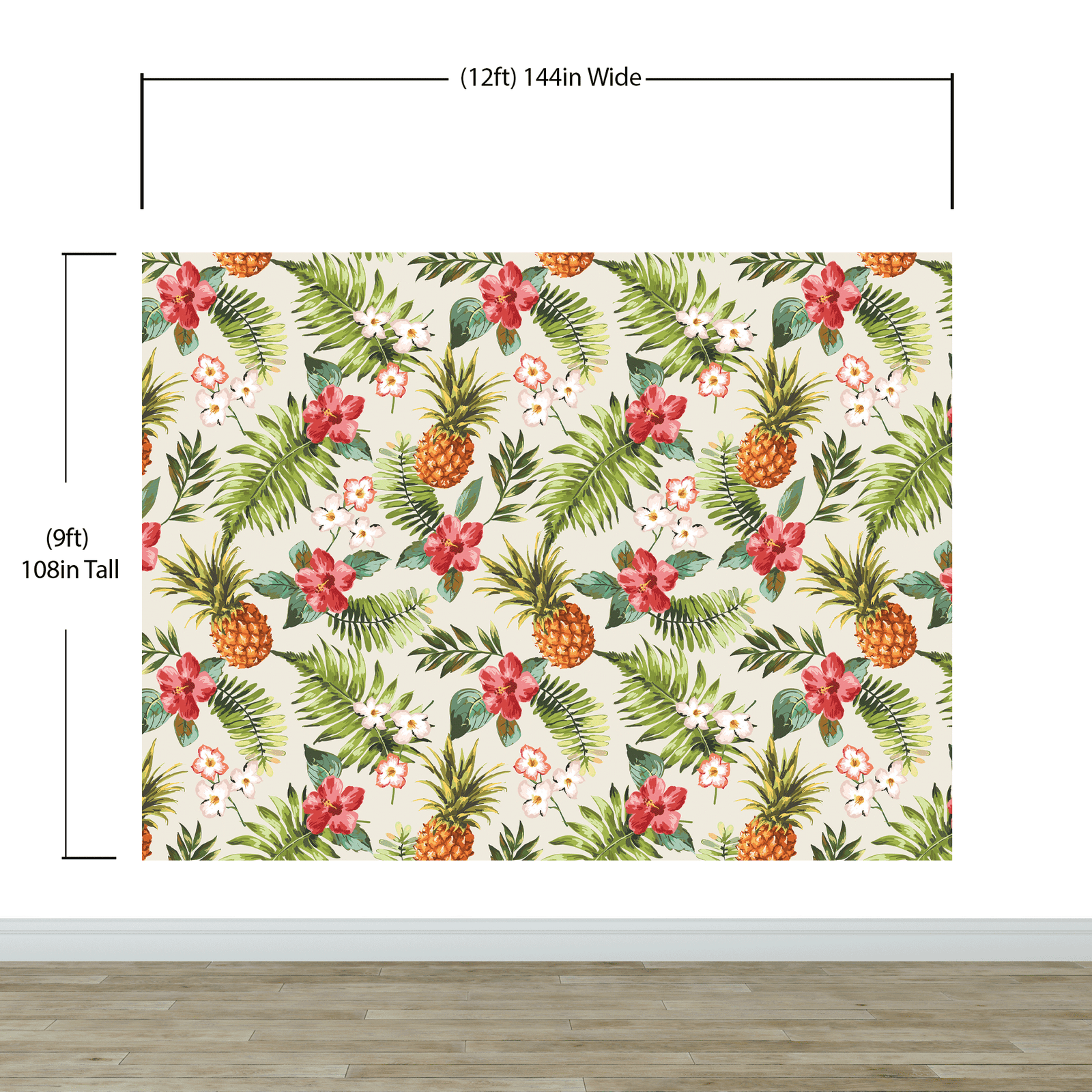 Mural de pared con ambiente tropical de piña. Papel tapiz autoadhesivo con temática hawaiana. Decoración con temática de ambiente paradisíaco. N.º 6447