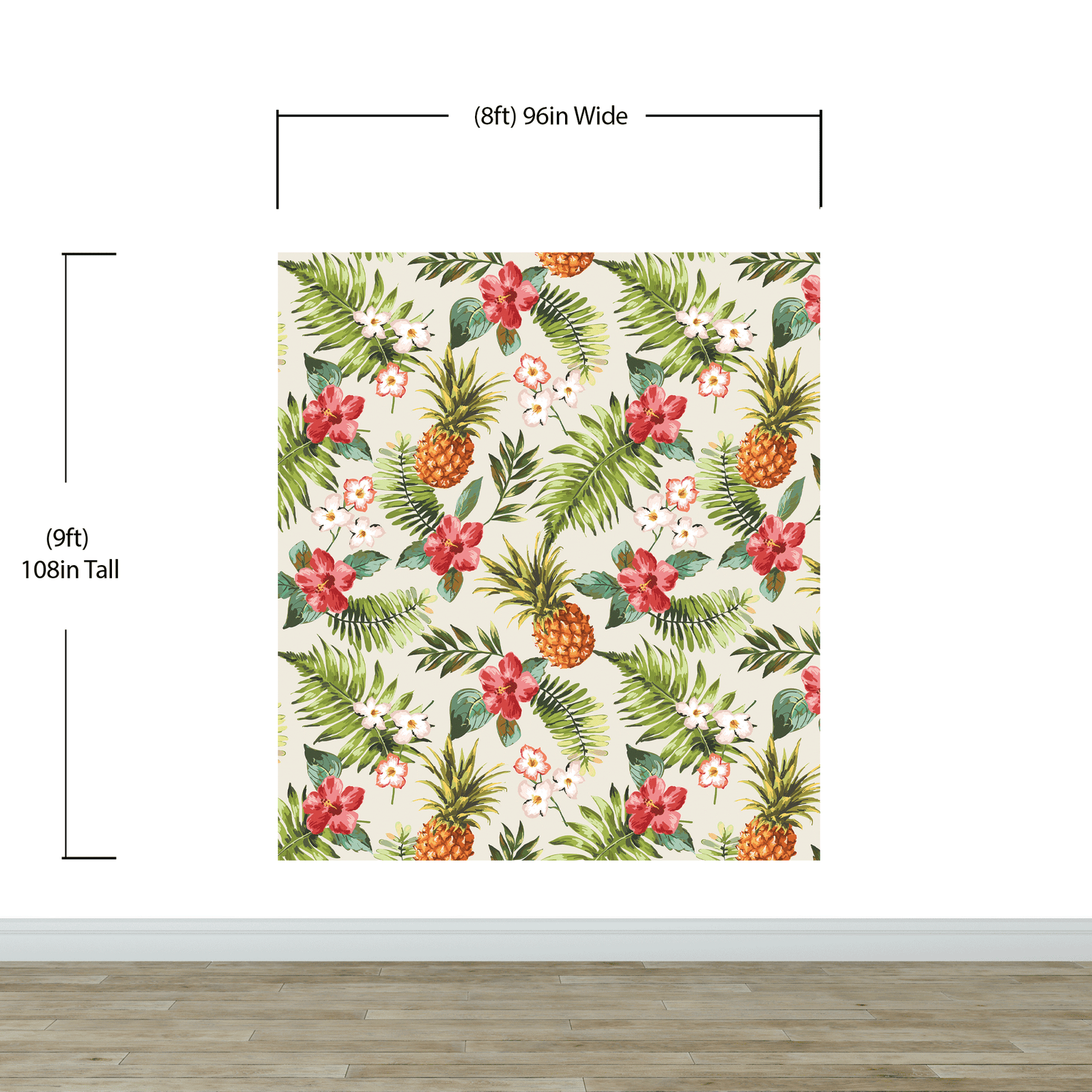 Mural de pared con ambiente tropical de piña. Papel tapiz autoadhesivo con temática hawaiana. Decoración con temática de ambiente paradisíaco. N.º 6447