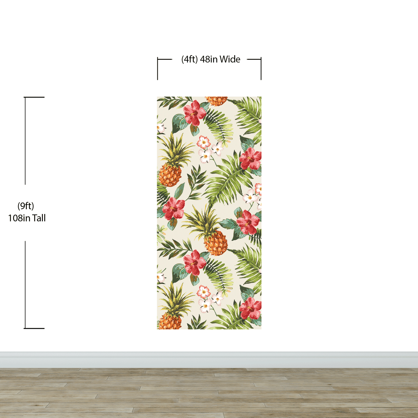 Mural de pared con ambiente tropical de piña. Papel tapiz autoadhesivo con temática hawaiana. Decoración con temática de ambiente paradisíaco. N.º 6447