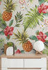 Mural de pared con ambiente tropical de piña. Papel tapiz autoadhesivo con temática hawaiana. Decoración con temática de ambiente paradisíaco. N.º 6447