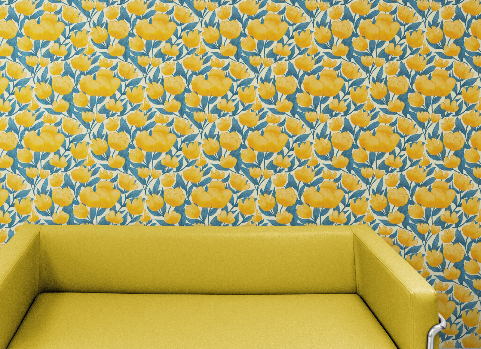 Mural de pared con fondo de flores amarillas. #6456
