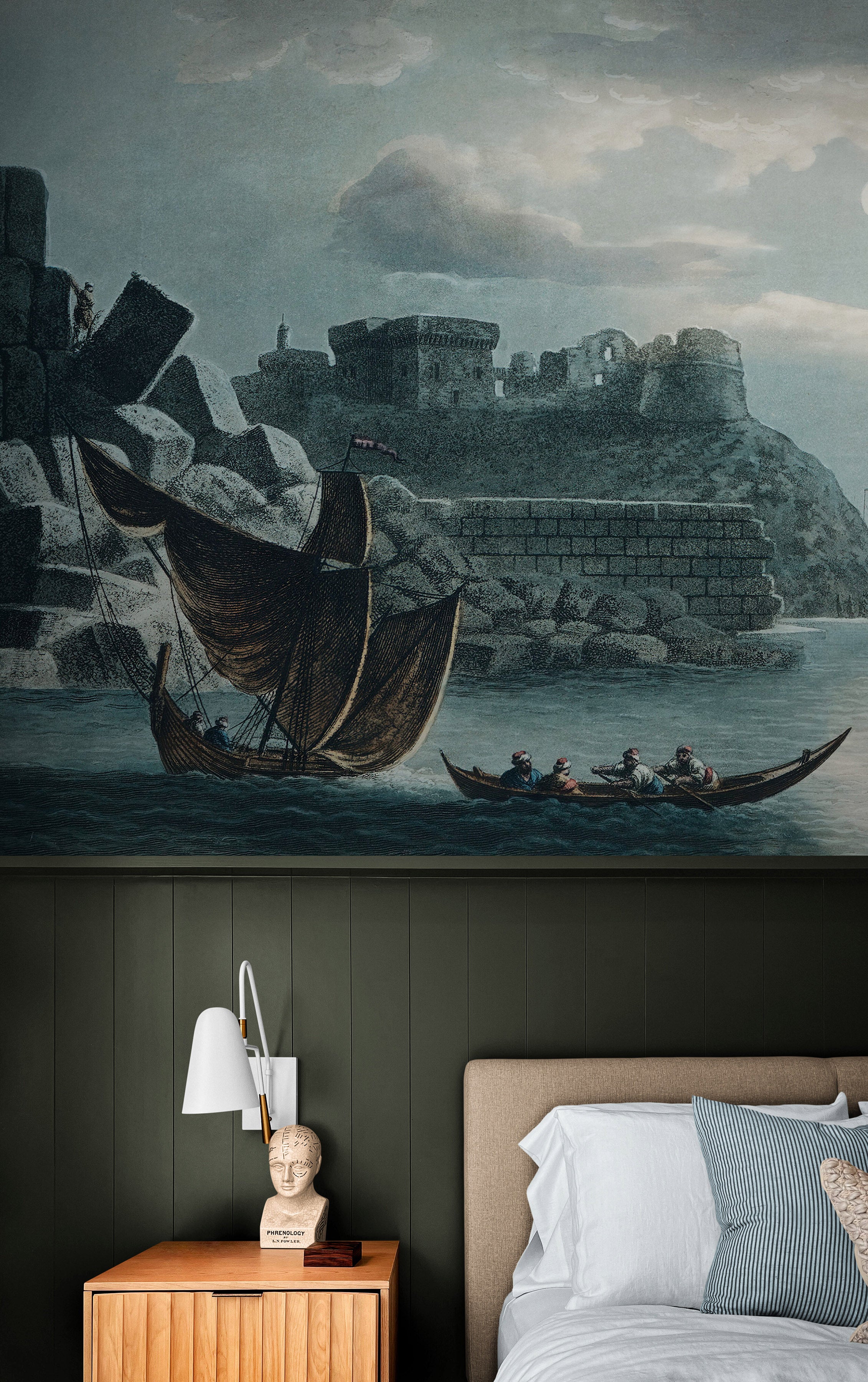 Mural de pared con ilustraciones de la isla de Tortosa desde las vistas de los dominios otomanos. Navegando por las islas del Mediterráneo. #6457