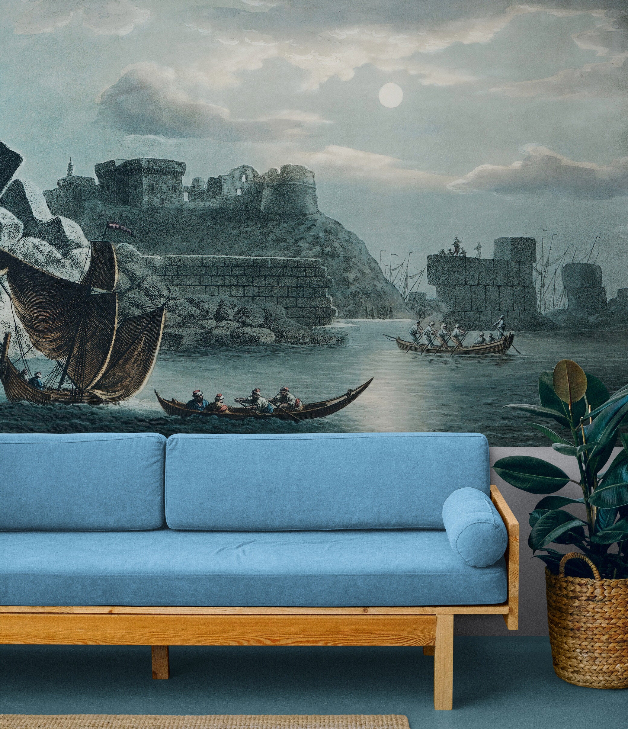 Mural de pared con ilustraciones de la isla de Tortosa desde las vistas de los dominios otomanos. Navegando por las islas del Mediterráneo. #6457