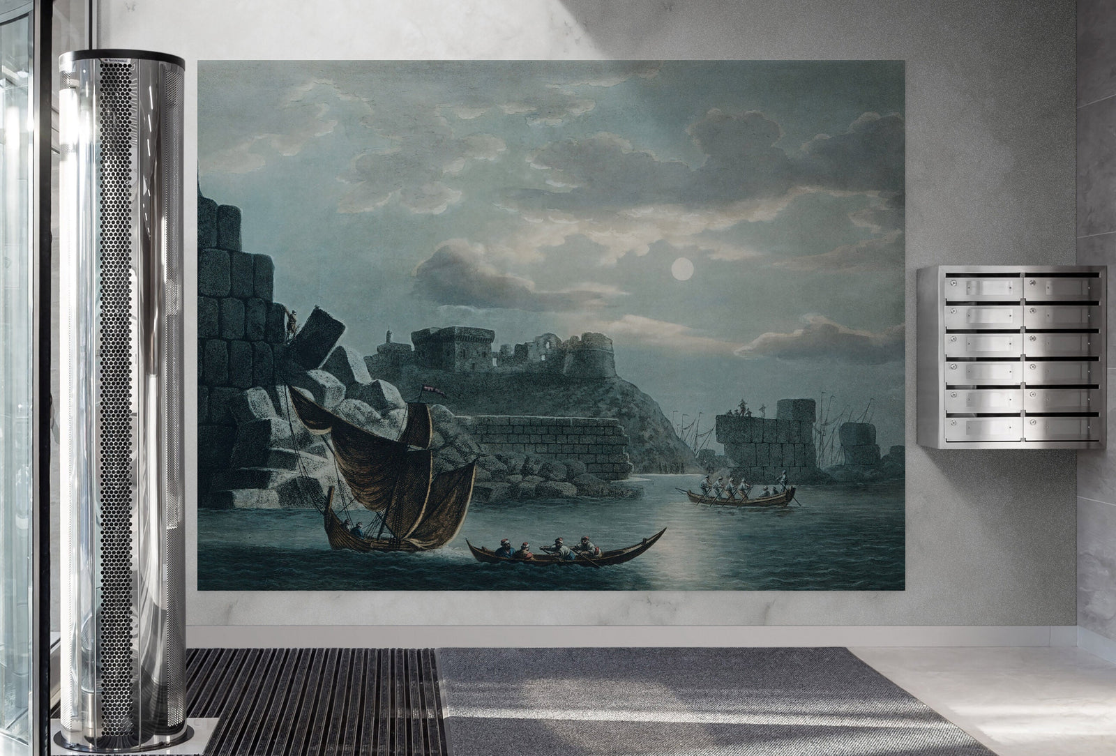 Mural de pared con ilustraciones de la isla de Tortosa desde las vistas de los dominios otomanos. Navegando por las islas del Mediterráneo. #6457