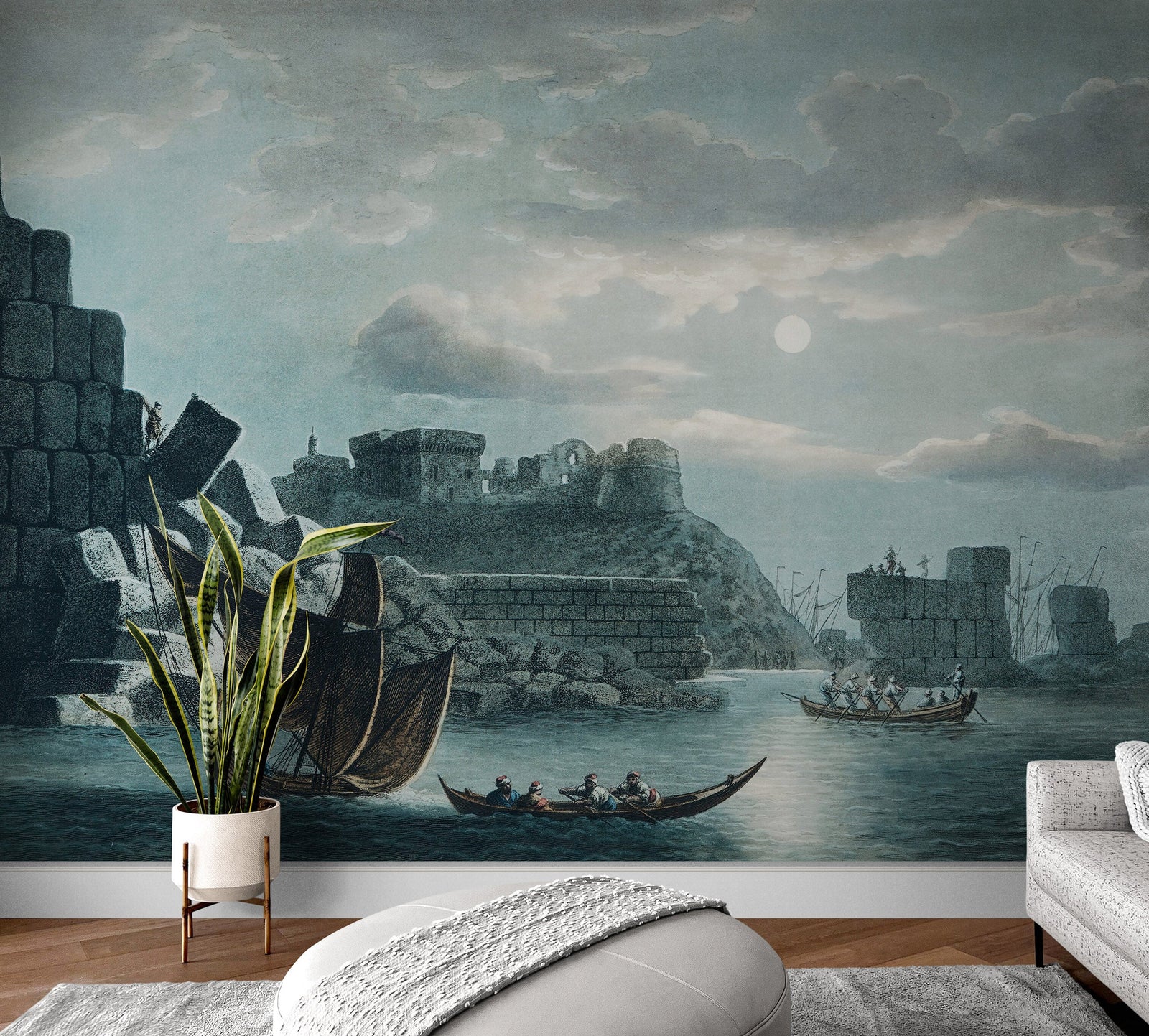 Mural de pared con ilustraciones de la isla de Tortosa desde las vistas de los dominios otomanos. Navegando por las islas del Mediterráneo. #6457
