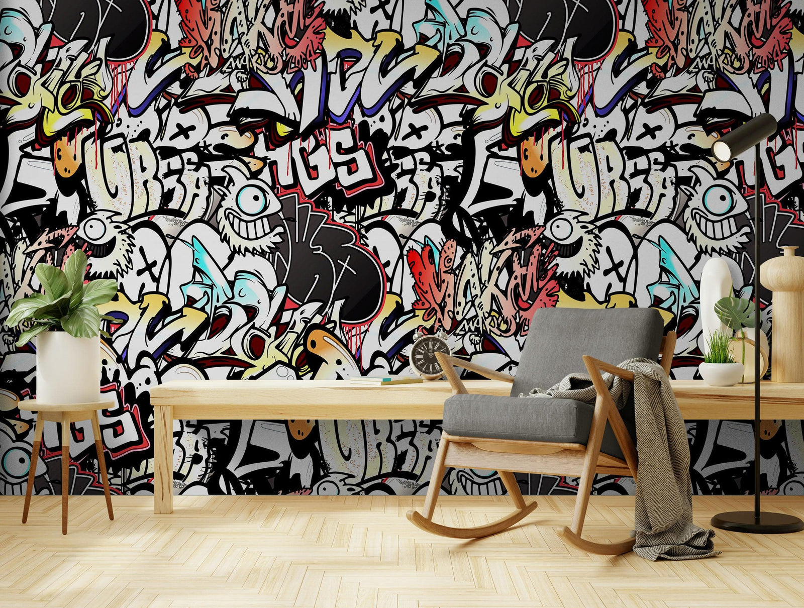 Mural de pared con arte de grafiti. Obra de arte callejero con temática urbana. N.º 6462
